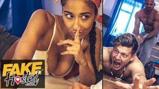 Fake Hostel – Cheating girlfriend with hot natural body fucks a big cock before it all kicks off